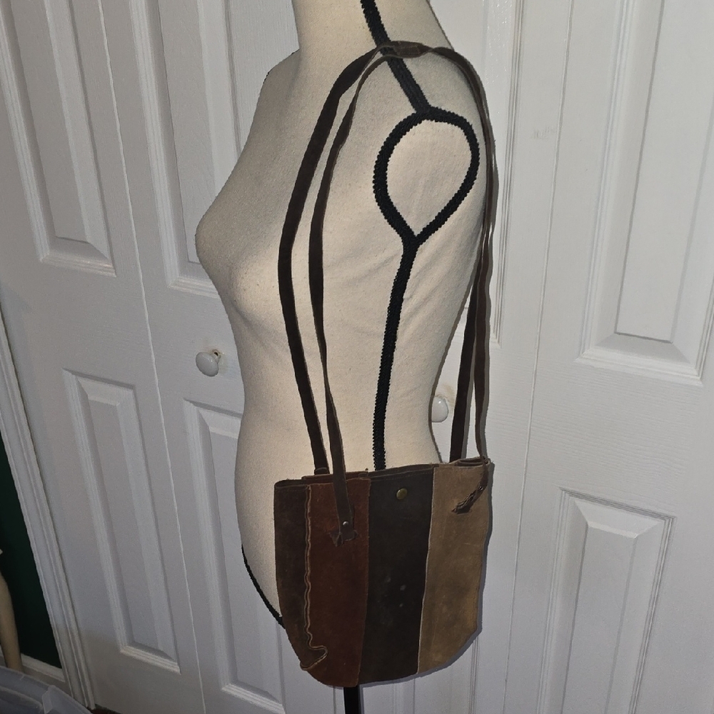 70s Vintage Brown and Tan Women's Shoulder Bags Duo Boho Hippie - Picture 9 of 16